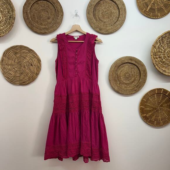 Sundance Dresses & Skirts - Sundance Pink Lace Button Tiered Lined Midi Dress PS PETITE SMALL Feminine